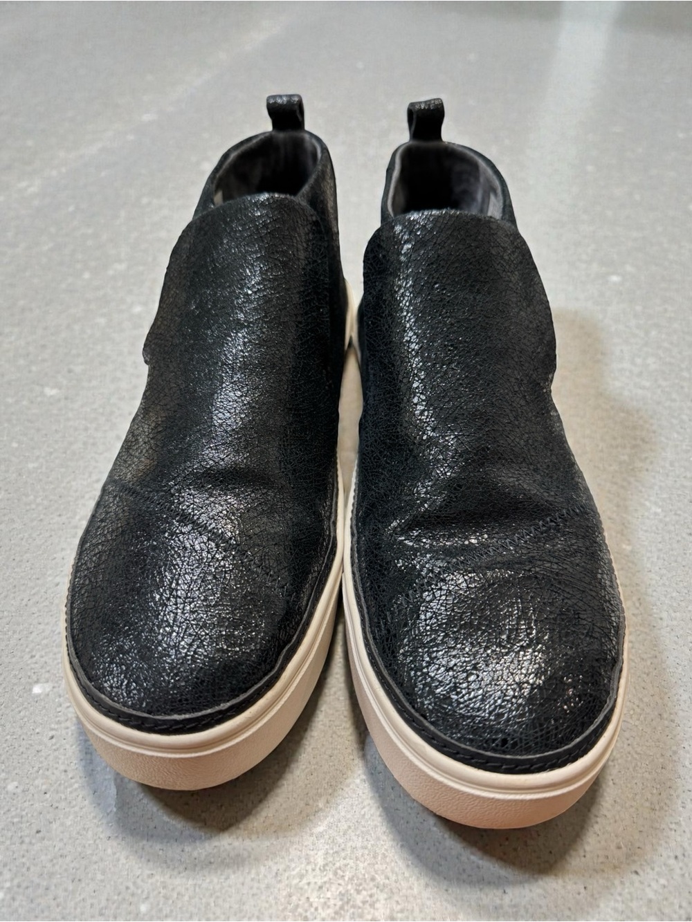 Toms Black Slip-On Loafers with Cream Platform